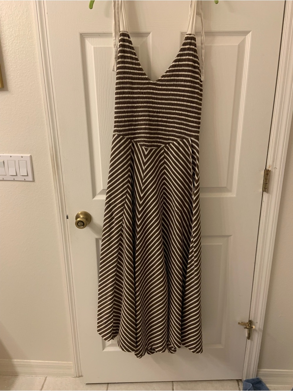 Free People Brown and Cream Striped Midi Dress with pockets